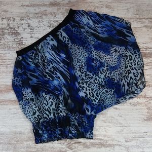 L8ter Animal Print Semi Sheer One Sleeve Blouse